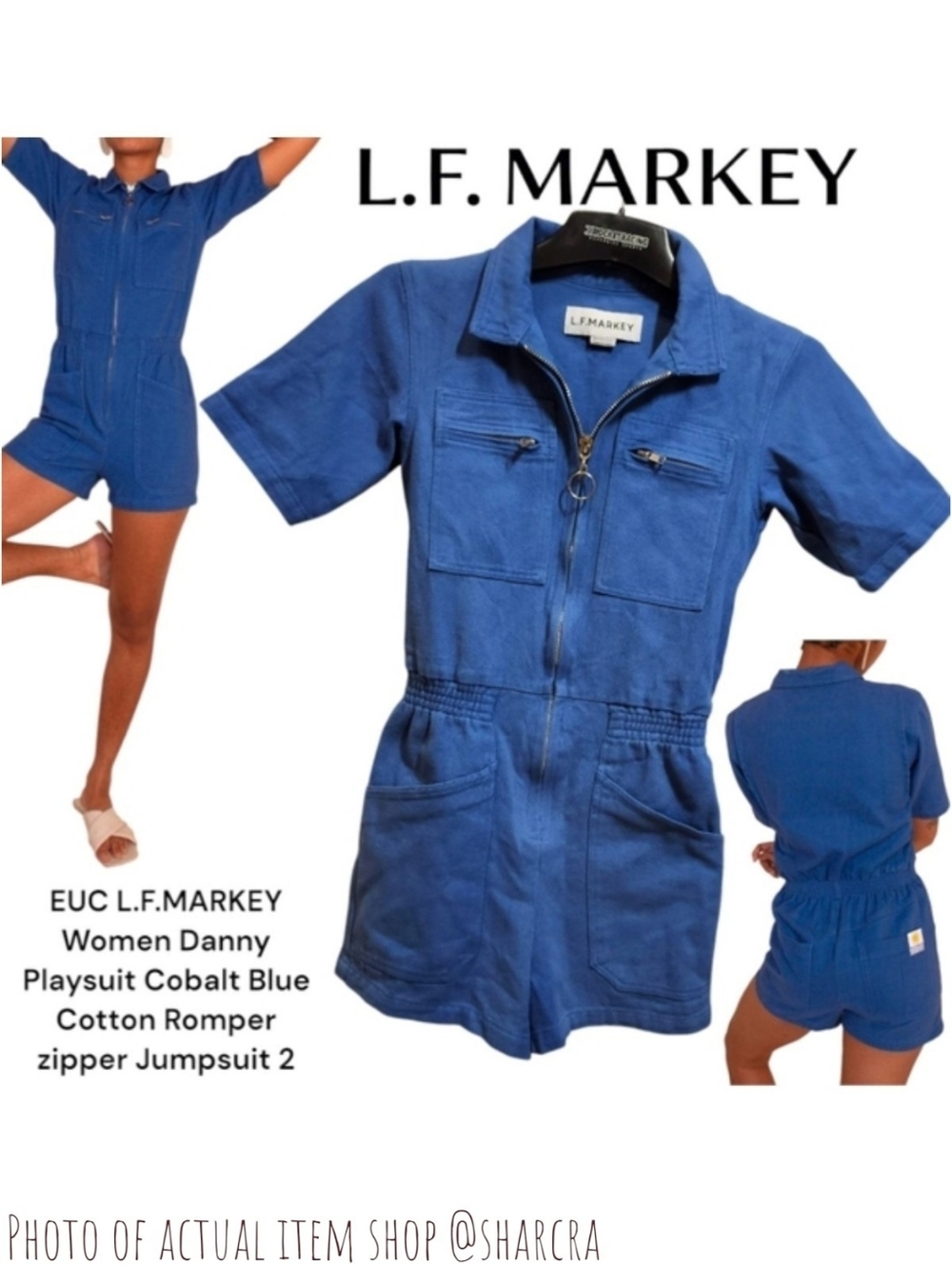 LF Markey Danny Playsuit Cobalt Blue Cotton Zipper Romper Jumpsuit Women's 2
